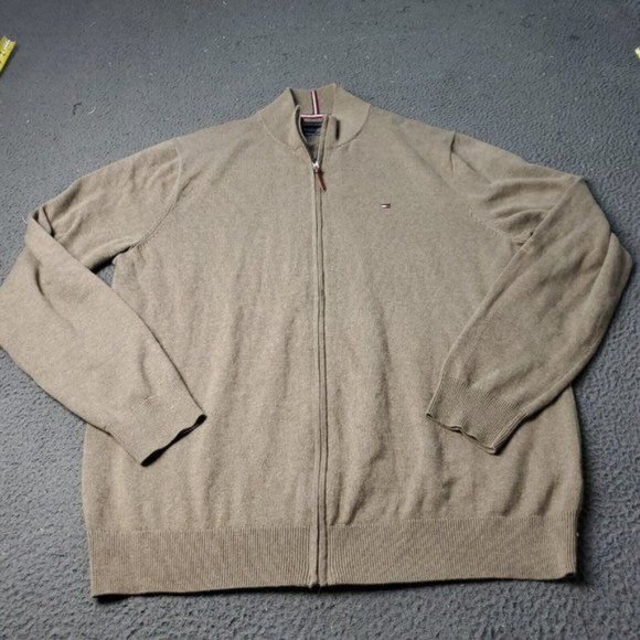 Tommy Hilfiger Sweater Jacket Mens 2XL XXL Zip Up Tan Beige - Picture 1 of 7